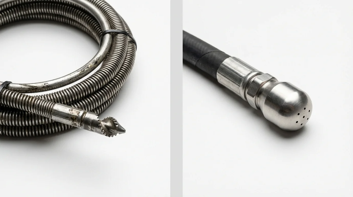 Drain snake cable and hydro jetting nozzle used for drain cleaning in Rumney, NH