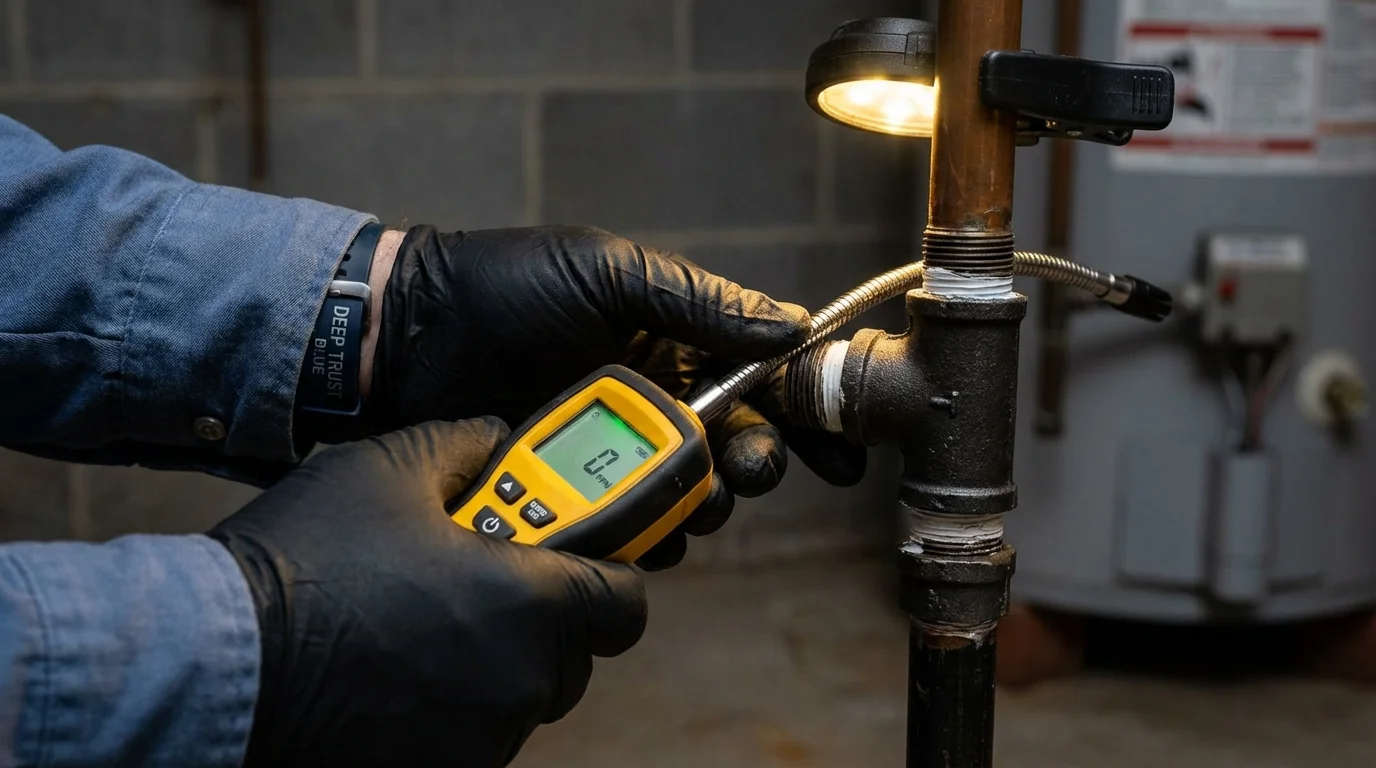 Gas leak detection with electronic sniffer by Johns Plumbing LLC in Rumney